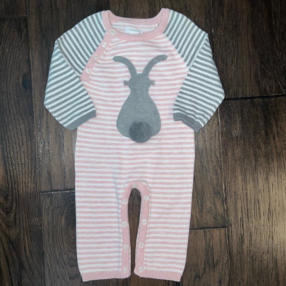 Mud pie sweater one piece bunny Easter outfit 3-6 months